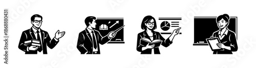 Business and education vector icons set. corporate and teaching symbols