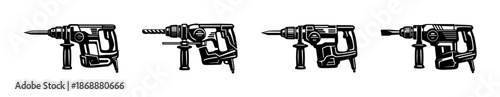 Power tools vector icons set: construction and drill symbols for builders
