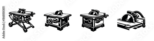 Carpentry and tools vector icons set. woodworking and saw equipment symbols