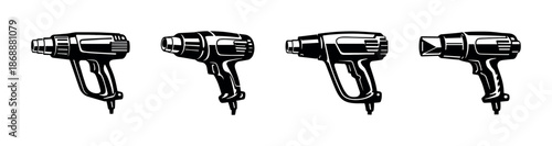 Power tools vector icons set with electric drill and construction tools