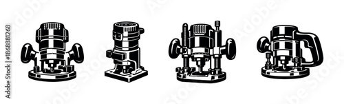 Woodworking tools vector icons set. carpentry and craftsmanship symbols