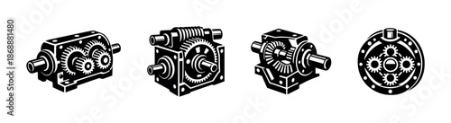 Industrial machinery vector icons set with mechanical and gear elements