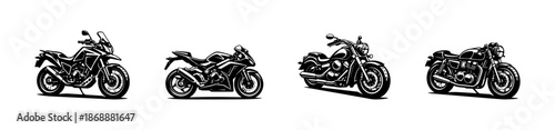 Motorcycle vector icons set. biker, chopper, and sports bike symbols