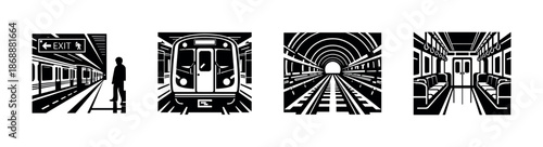 Subway and metro vector icons set. public transport and urban transit symbols