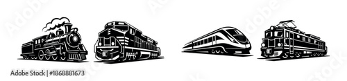 Train vector icons set: locomotive, railway, transportation symbols