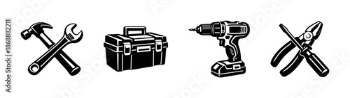 Tools and construction vector icons set. repair and maintenance symbols