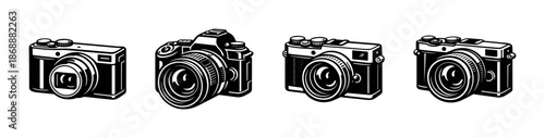 Photography vector icons set. camera and photo equipment symbols
