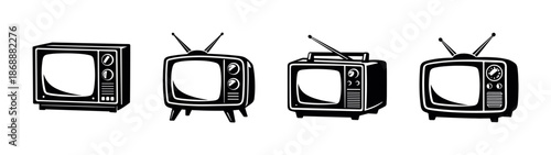 Retro television vector icons set. vintage tv symbols and classic broadcast designs