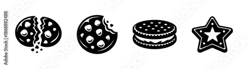 Cookie vector icons set: biscuit designs, sweet treat symbols