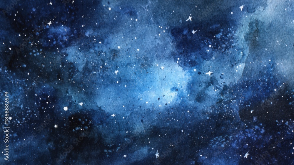 Fototapeta premium Deep blue watercolor space galaxy with stars and nebulae.