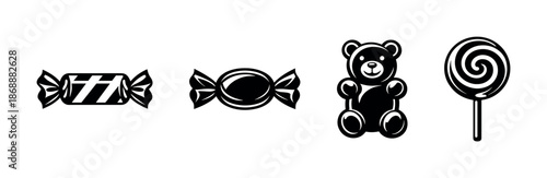 Candy and confectionery vector icons set. sweet treats and dessert symbols