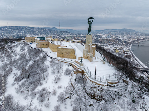 Snowy Budapest, Snowstorm, Citadella Budapest Hungary