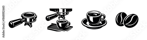 Coffee vector icons set: espresso, cups, and brewing symbols