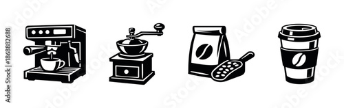 Brewing vector icons set. coffee preparation and cafe symbols