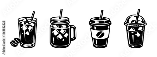 Coffee drinks vector icons set: beverage and cafe symbols collection