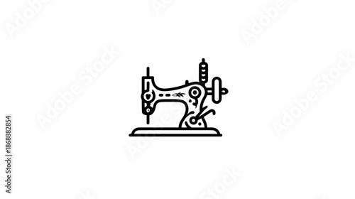 Vintage Sewing Machine Icon Outline Illustration - Retro Tailor Craft and Hobby Equipment Symbol