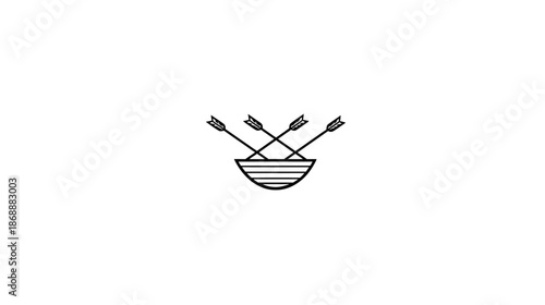 Three Crossed Arrows in a Bowl Icon. Minimalist Line Art Graphic Symbolizing Unity, Direction, Strategy, and Teamwork.