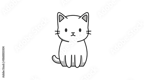 Cute White Cartoon Cat Illustration Sitting Facing Forward with Simple Adorable Kawaii Design on a Clean Background