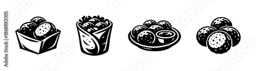 Food and cuisine vector icons set. culinary and meal preparation symbols