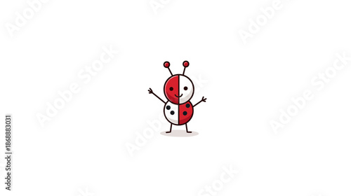 Cute cartoon character with red and white split body design. Whimsical bug-like creature illustration with a friendly expression.