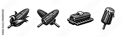 Corn and food vector icons set. agriculture and farming symbols