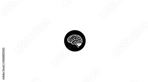 Minimalist black and white human brain icon on a clean white background, representing intelligence, thought, and cognitive functions.