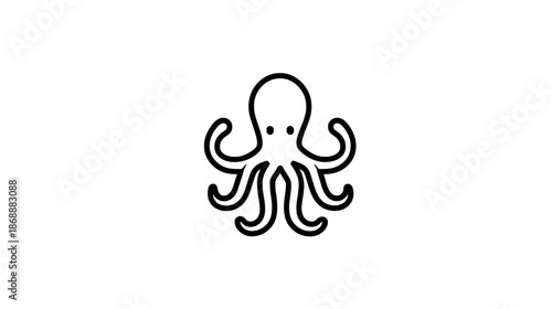 Minimalist Line Art Octopus Illustration. Simple Marine Animal Icon in Black and White for Web Design, Apps, and Print Media.