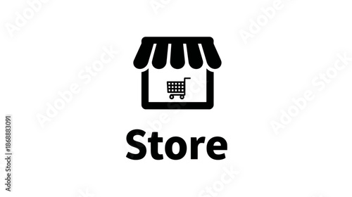 Store icon with shopping cart symbol, perfect for retail, e-commerce, online shop, marketplace, and commercial business concepts.