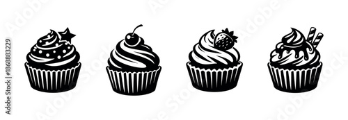 Bakery and desserts vector icons set. cupcakes and sweet treats symbols