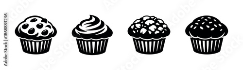 Bakery vector icons set. cupcake, dessert and pastry symbols