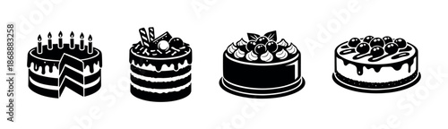 Birthday and celebration vector icons set. cake and dessert party graphics