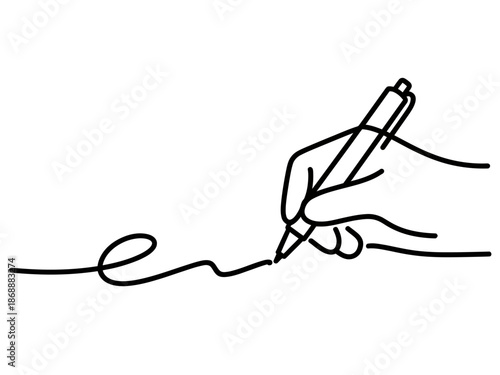 A hand holding a pen and drawing a line on a piece of paper