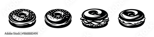 Bakery and pastry vector icons set. doughnut and bagel symbols