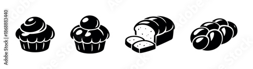 Bakery vector icons set. pastry, bread, and dessert illustrations