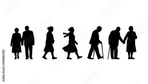 Senior Couple Walking Urban Silhouette
