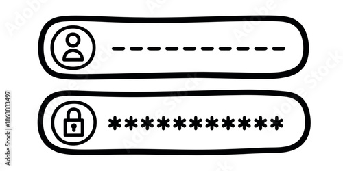 A simple illustration of a username and password login form with a person icon and lock symbol.