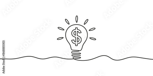 A simple line drawing of a lightbulb with a dollar sign inside, symbolizing a great business idea.