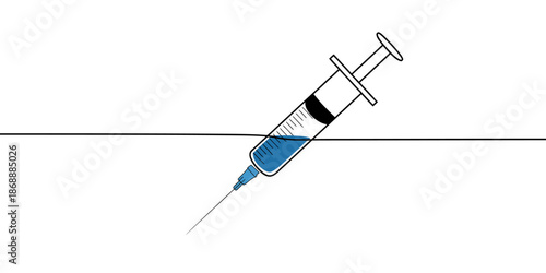A medical syringe injecting blue liquid into a surface