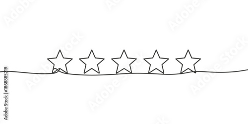 A minimalist line drawing of five stars on a wavy line, symbolizing excellence and high ratings.