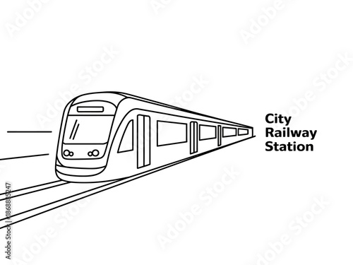 A modern train traveling to the city railway station on a clear day