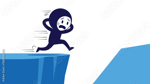 Cartoon Character Leaping Over Cliff in Dynamic Illustration