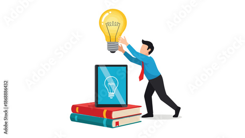 Businessman Innovating with Technology and Ideas Concept Illustration