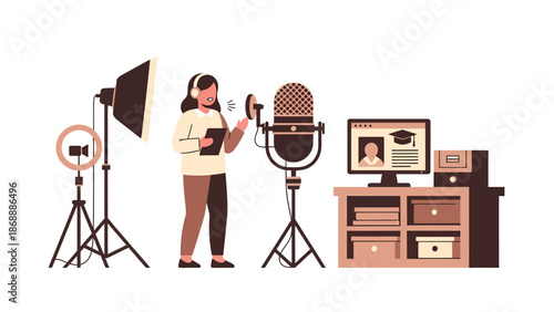 Home Recording Studio Setup with Podcaster and Professional Equipment