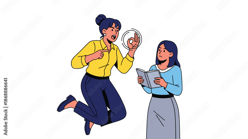 Fototapeta premium Animated Characters Engaging in Conversation and Reading a Book