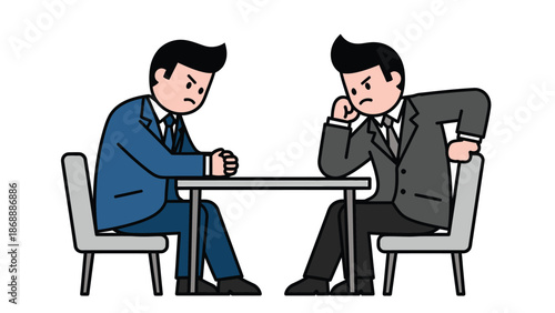 Cartoon Businessmen in Tense Negotiation at Table