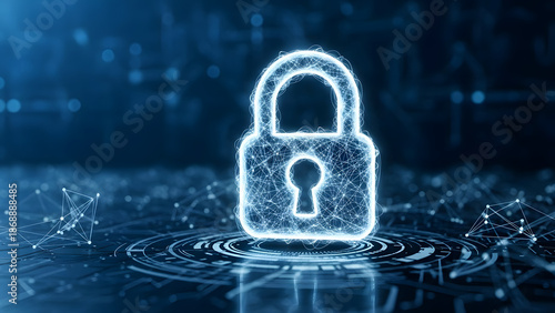 Digital Padlock Icon on Circuit Background