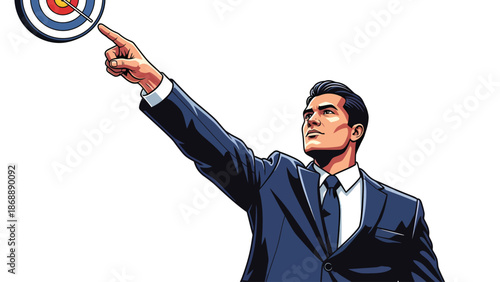 Businessman Pointing at Target in Bold Pop Art Style Illustration