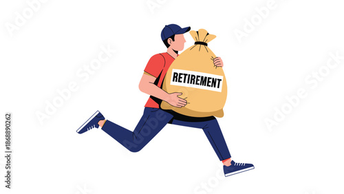 Man Running with Bag of Retirement Savings Illustration