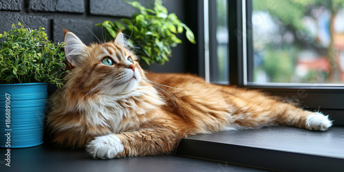 Ginger Tabby Cat Lying Down Portrait