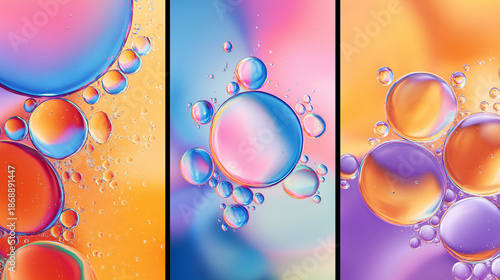 Vibrant Abstract Oil Bubbles Background with Orange, Blue and Purple Colors – Colorful Liquid Texture, Modern Art, Creative Design and Trendy Visual Concept